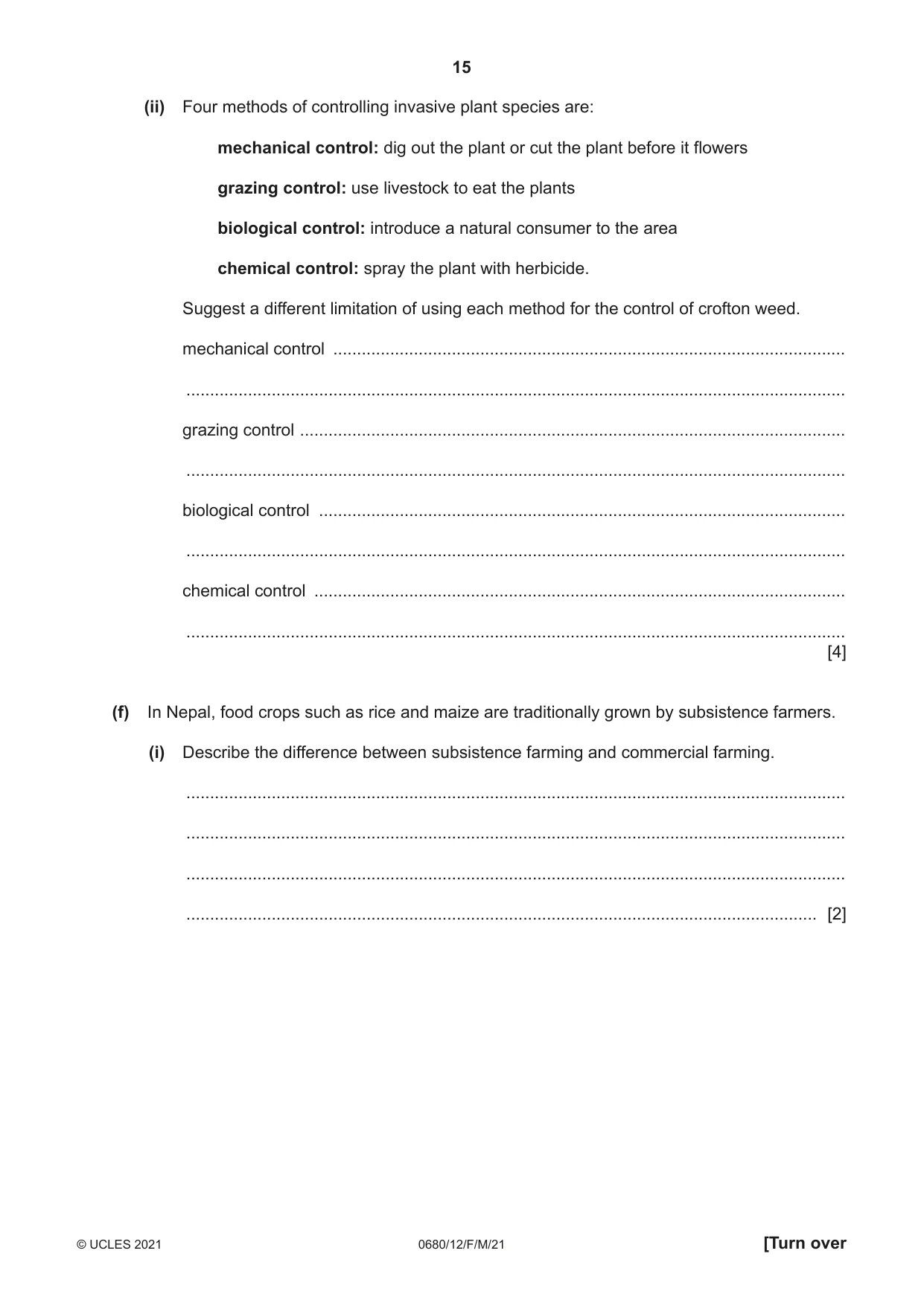 Cambridge IGCSE Environmental Management 0680 2021 Feb/March Paper 1 · Variant 2 question paper, page 15 of 24