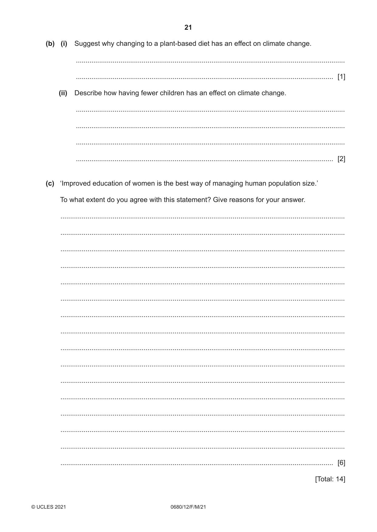 Cambridge IGCSE Environmental Management 0680 2021 Feb/March Paper 1 · Variant 2 question paper, page 21 of 24