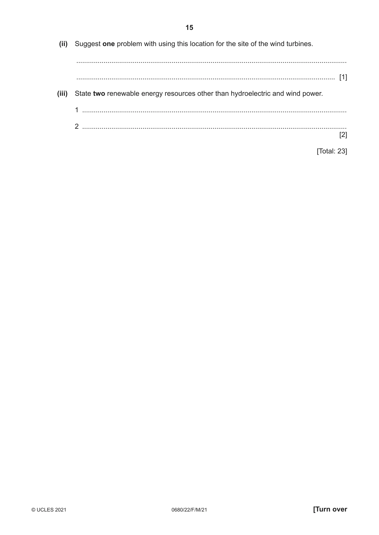 Cambridge IGCSE Environmental Management 0680 2021 Feb/March Paper 2 · Variant 2 question paper, page 15 of 20