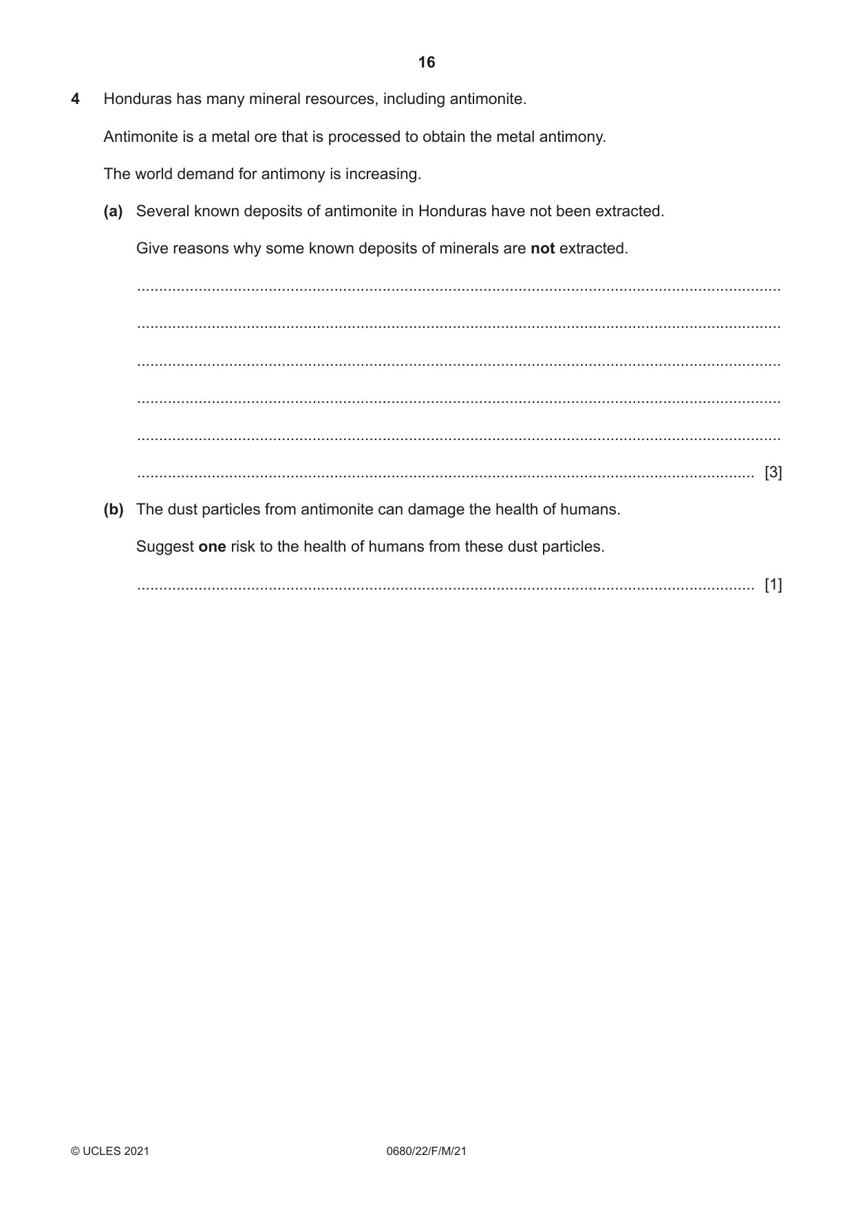 Cambridge IGCSE Environmental Management 0680 2021 Feb/March Paper 2 · Variant 2 question paper, page 16 of 20