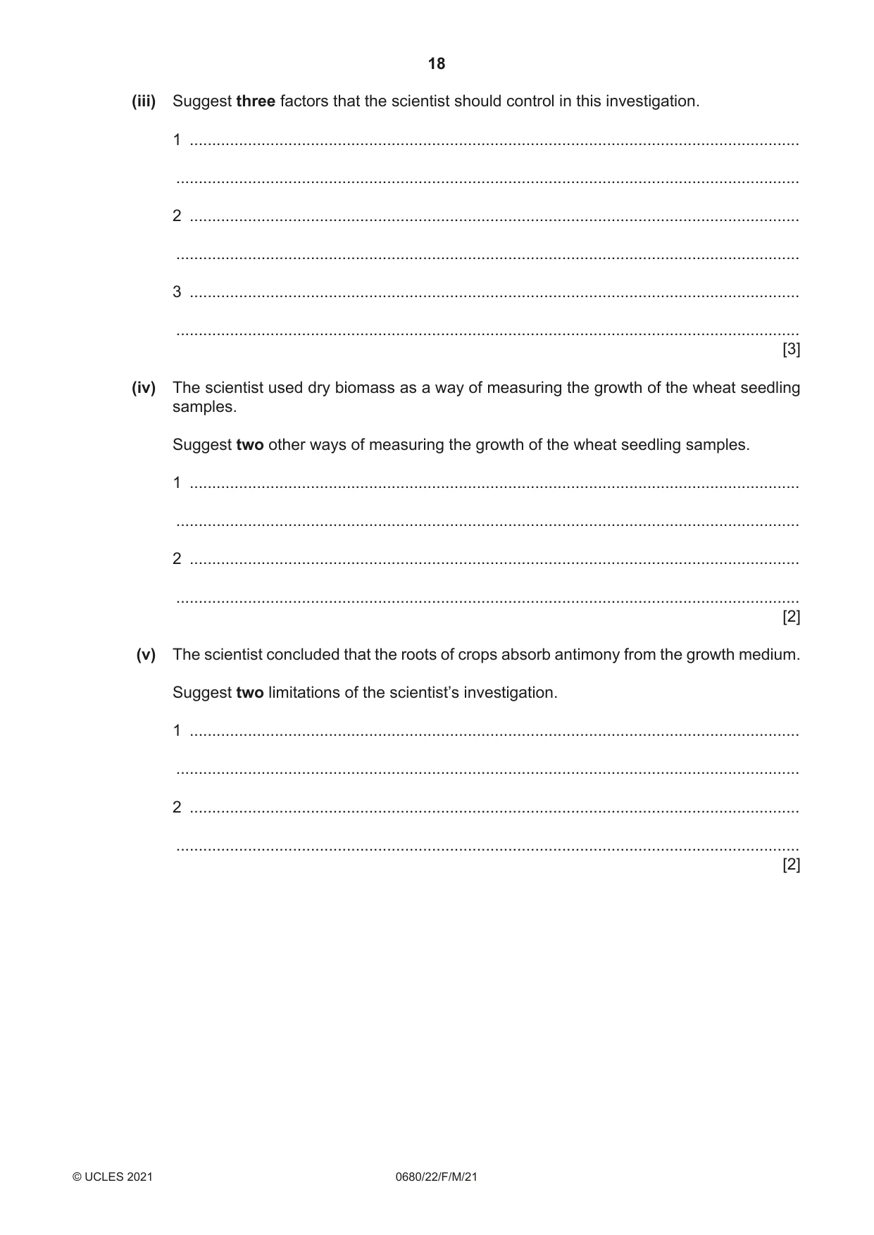 Cambridge IGCSE Environmental Management 0680 2021 Feb/March Paper 2 · Variant 2 question paper, page 18 of 20
