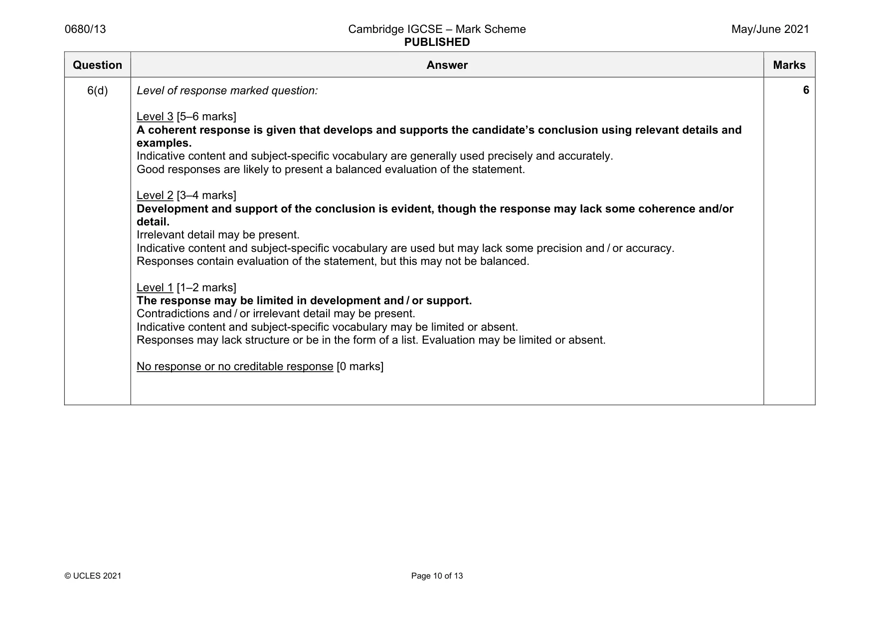 Mark scheme, page 10 of 13