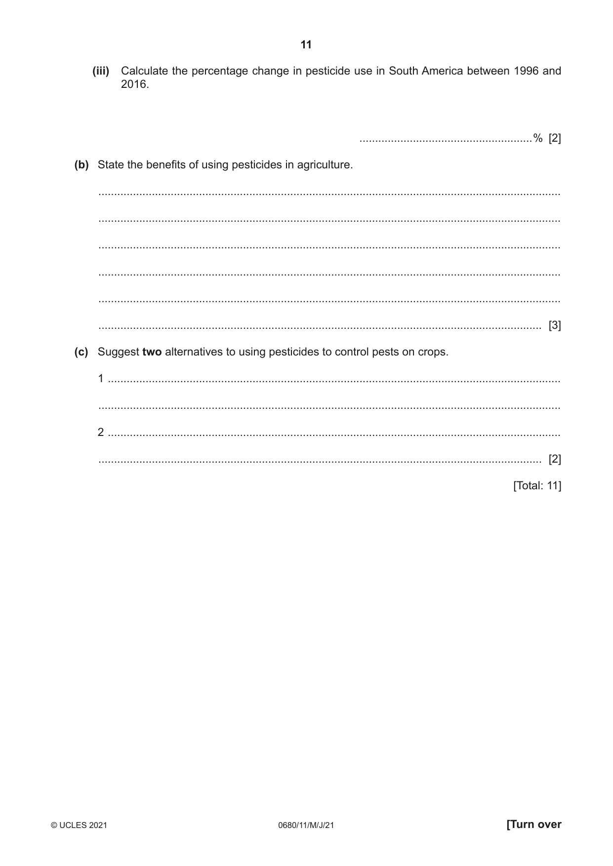 Cambridge IGCSE Environmental Management 0680 2021 May/June Paper 1 · Variant 1 question paper, page 11 of 20