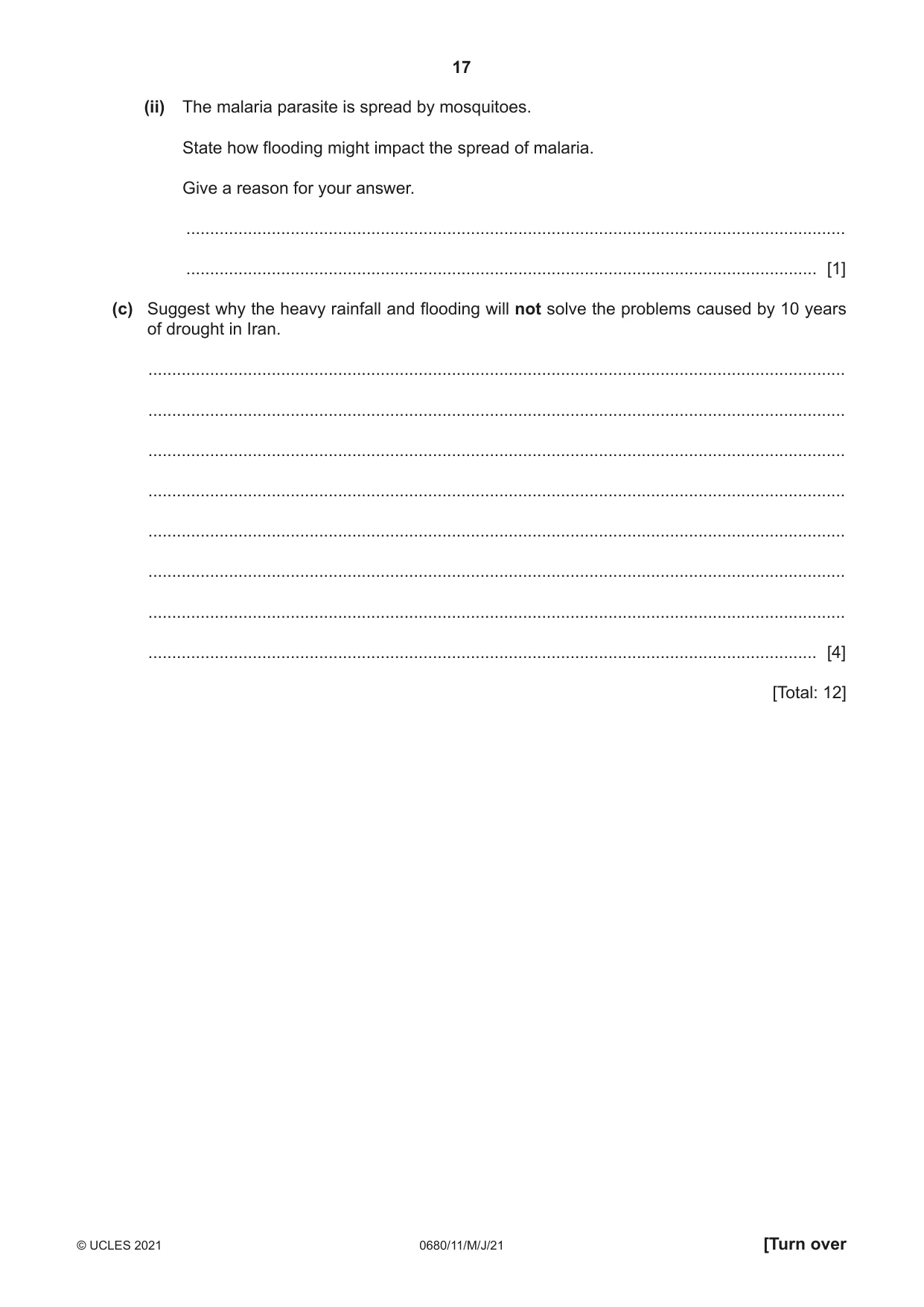 Cambridge IGCSE Environmental Management 0680 2021 May/June Paper 1 · Variant 1 question paper, page 17 of 20