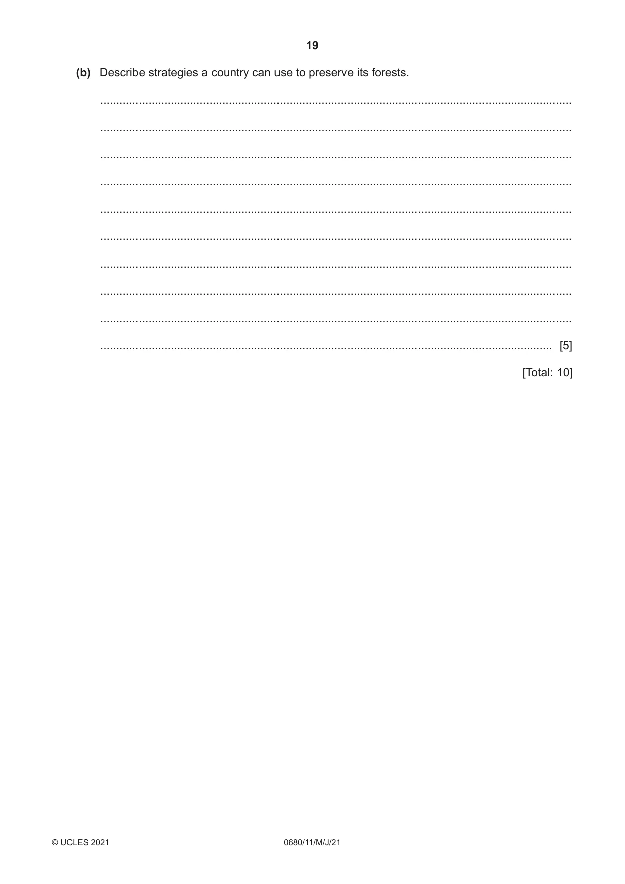 Cambridge IGCSE Environmental Management 0680 2021 May/June Paper 1 · Variant 1 question paper, page 19 of 20