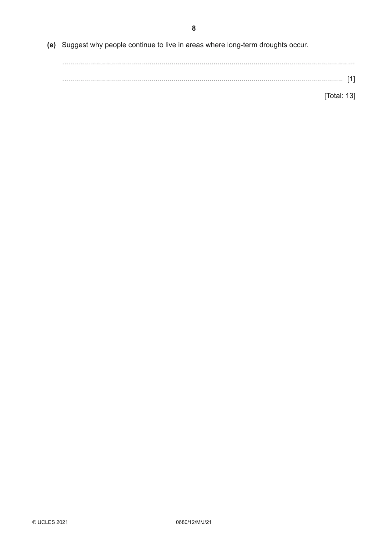 Cambridge IGCSE Environmental Management 0680 2021 May/June Paper 1 · Variant 2 question paper, page 8 of 20
