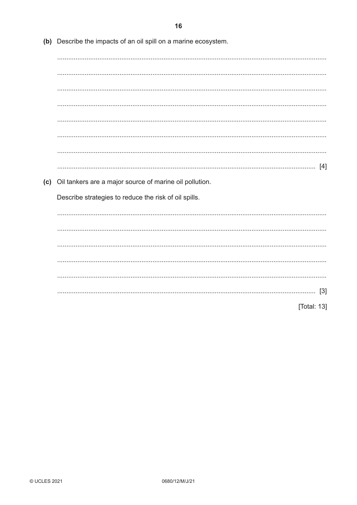 Cambridge IGCSE Environmental Management 0680 2021 May/June Paper 1 · Variant 2 question paper, page 16 of 20