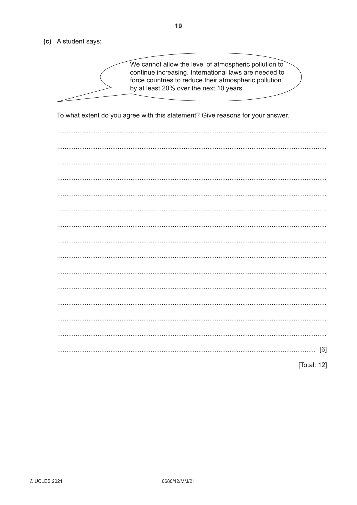 Cambridge IGCSE Environmental Management 0680 2021 May/June Paper 1 · Variant 2 question paper, page 19 of 20