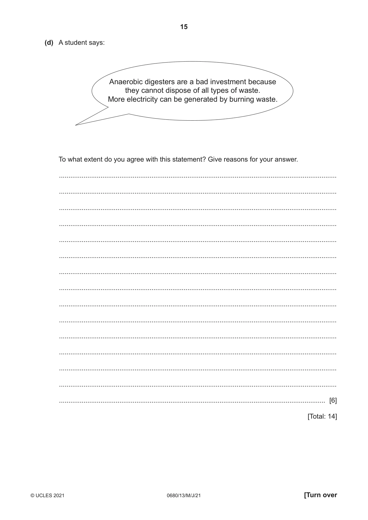 Cambridge IGCSE Environmental Management 0680 2021 May/June Paper 1 · Variant 3 question paper, page 15 of 20
