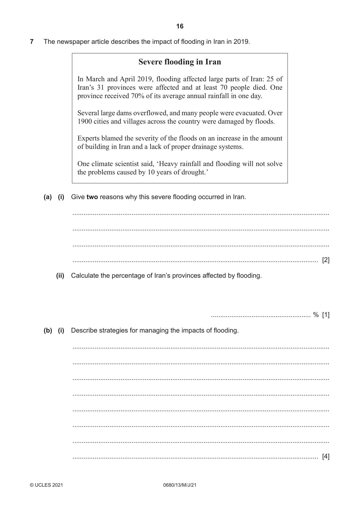 Cambridge IGCSE Environmental Management 0680 2021 May/June Paper 1 · Variant 3 question paper, page 16 of 20
