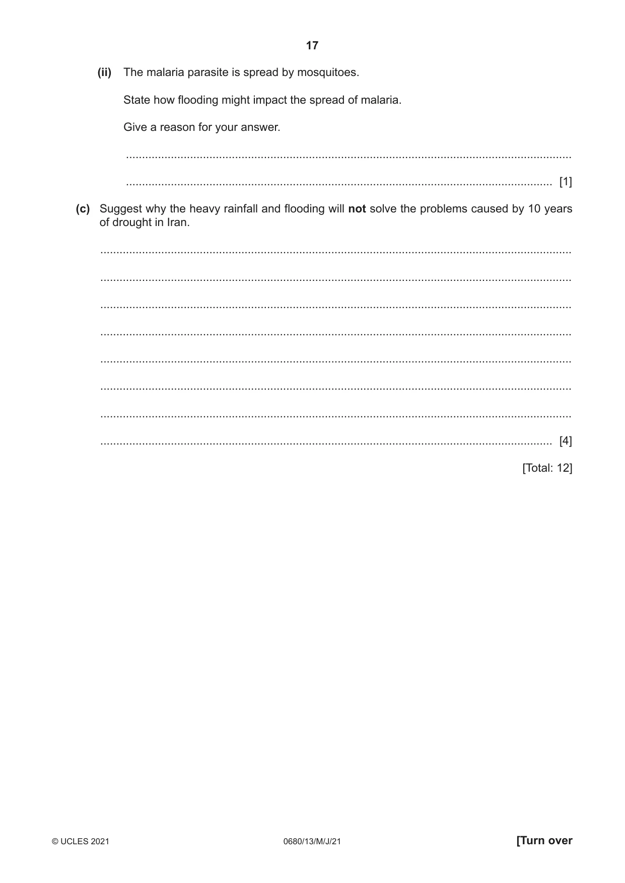 Cambridge IGCSE Environmental Management 0680 2021 May/June Paper 1 · Variant 3 question paper, page 17 of 20