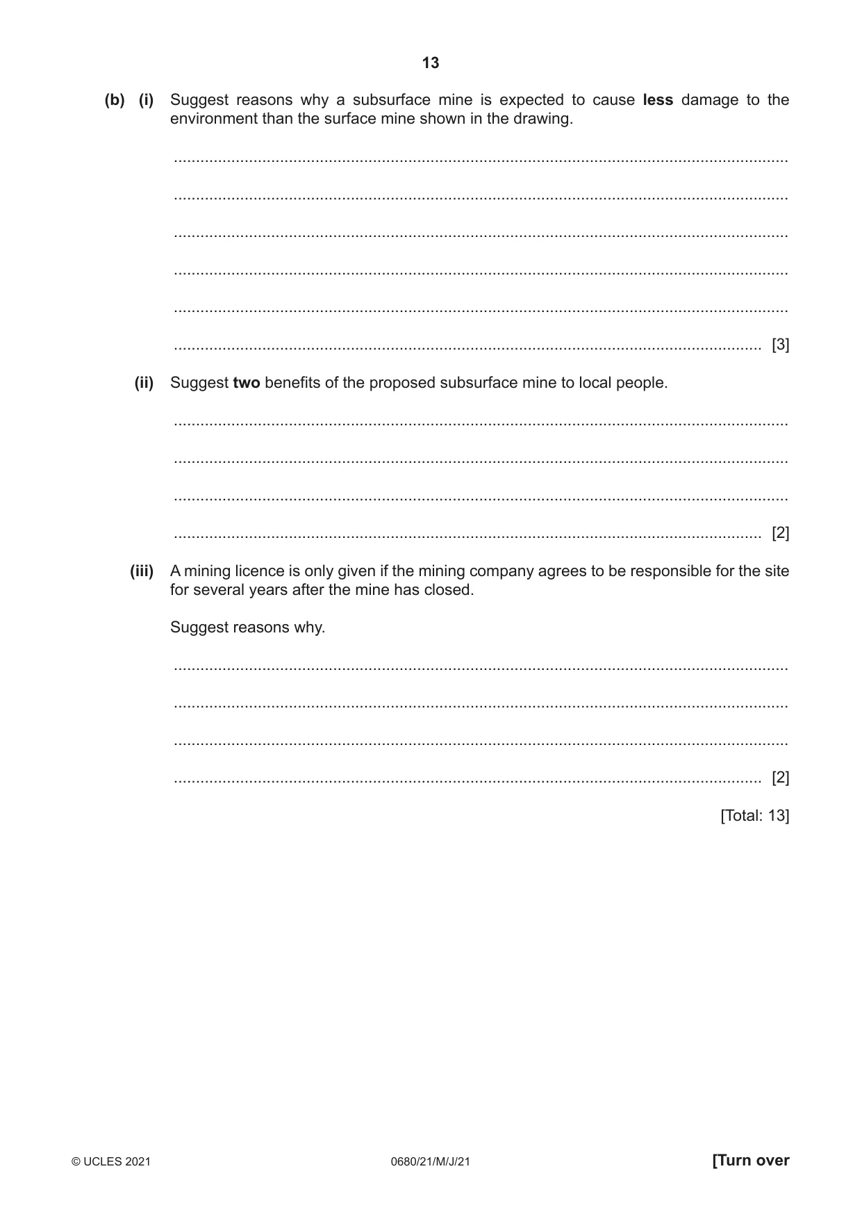 Cambridge IGCSE Environmental Management 0680 2021 May/June Paper 2 · Variant 1 question paper, page 13 of 20