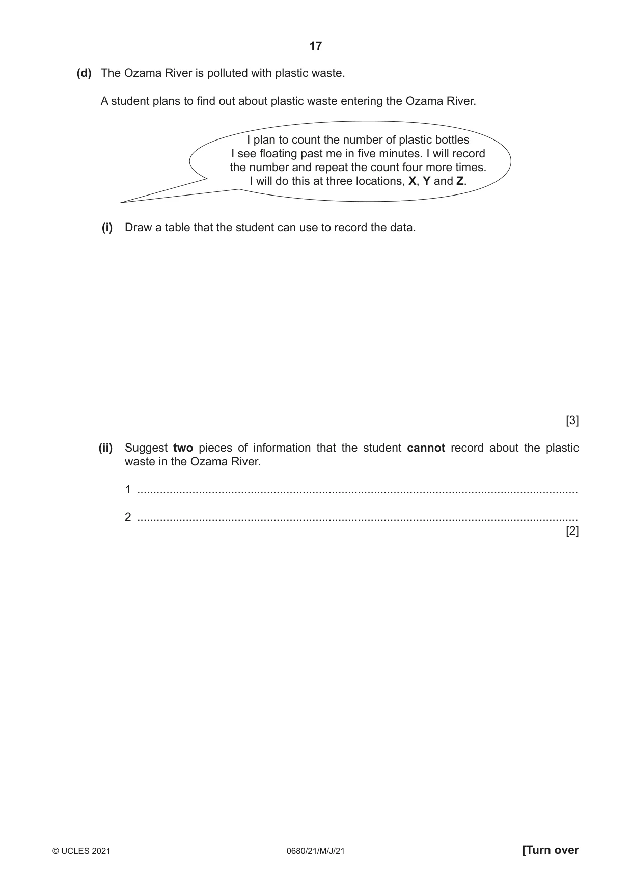 Cambridge IGCSE Environmental Management 0680 2021 May/June Paper 2 · Variant 1 question paper, page 17 of 20