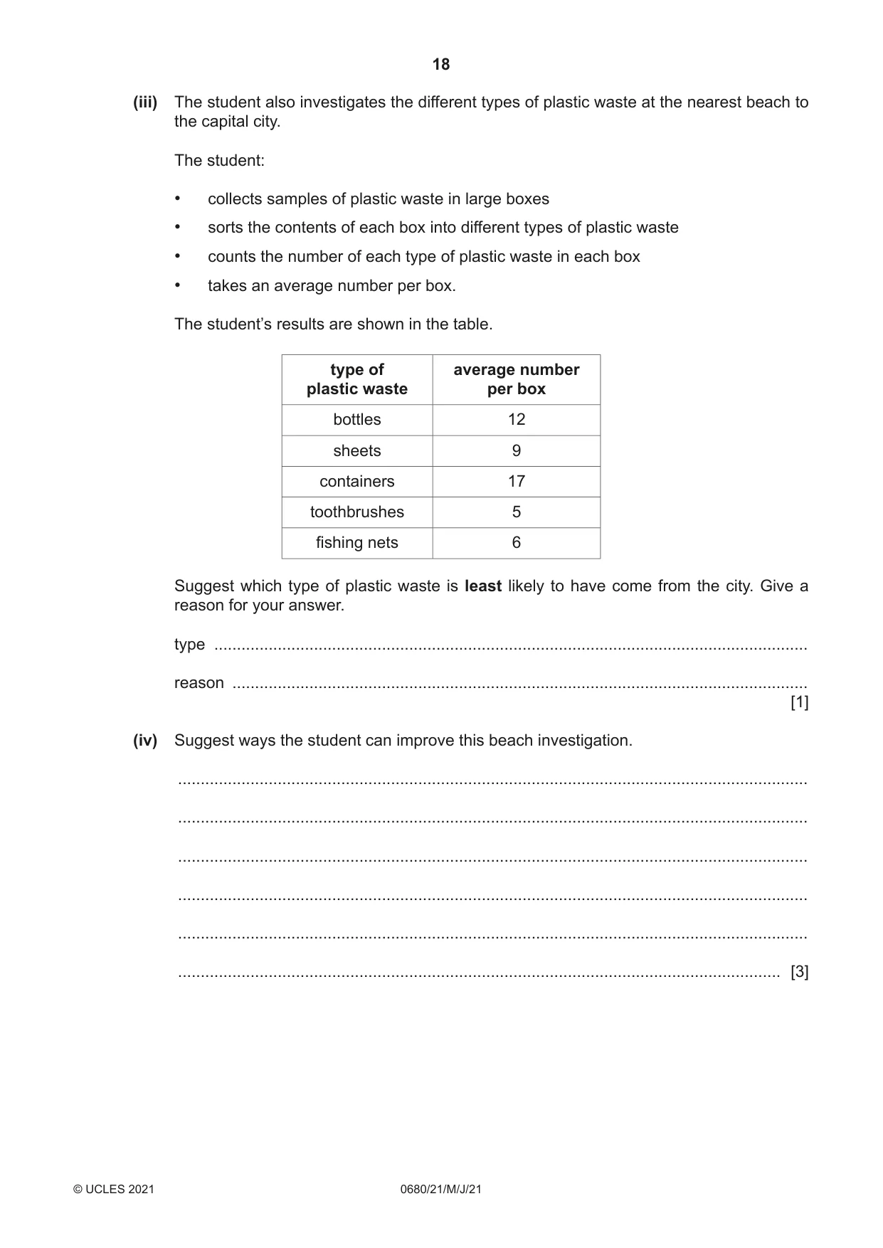 Cambridge IGCSE Environmental Management 0680 2021 May/June Paper 2 · Variant 1 question paper, page 18 of 20