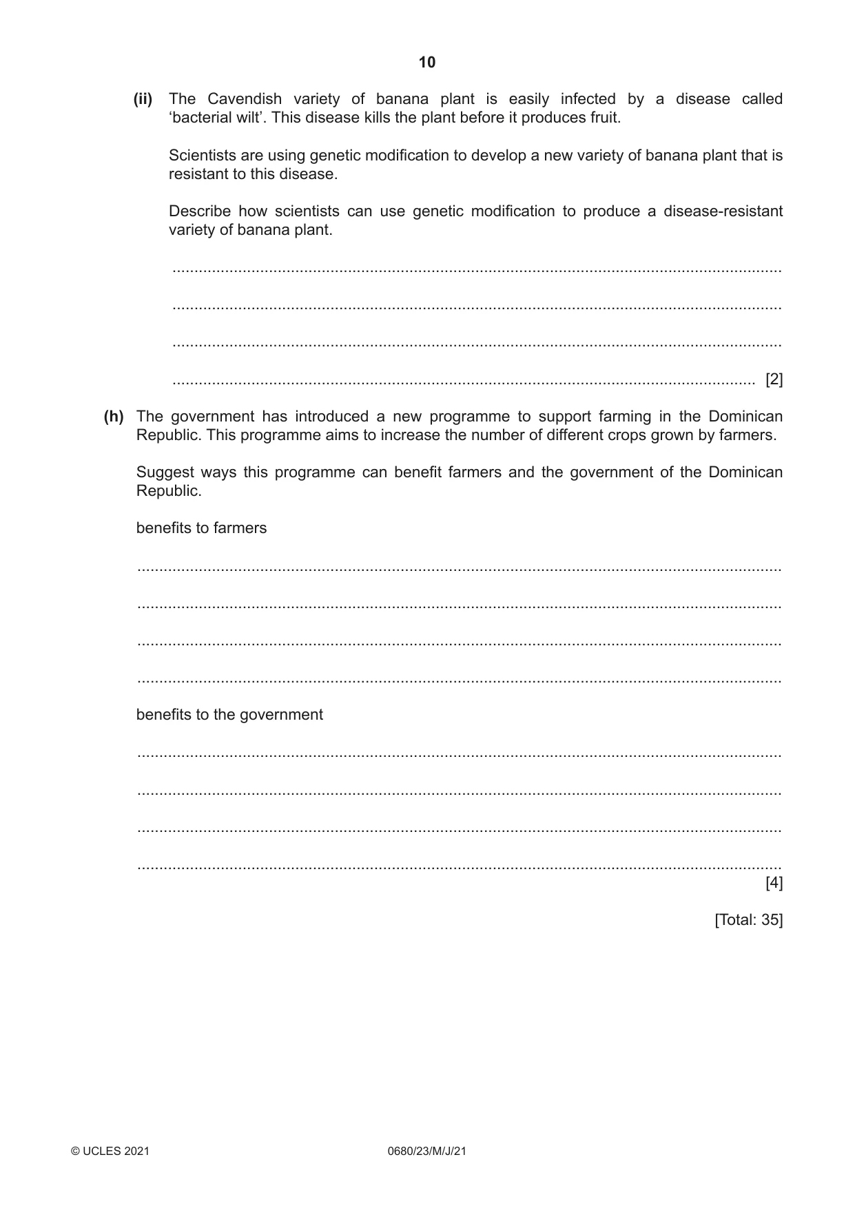 Cambridge IGCSE Environmental Management 0680 2021 May/June Paper 2 · Variant 3 question paper, page 10 of 20