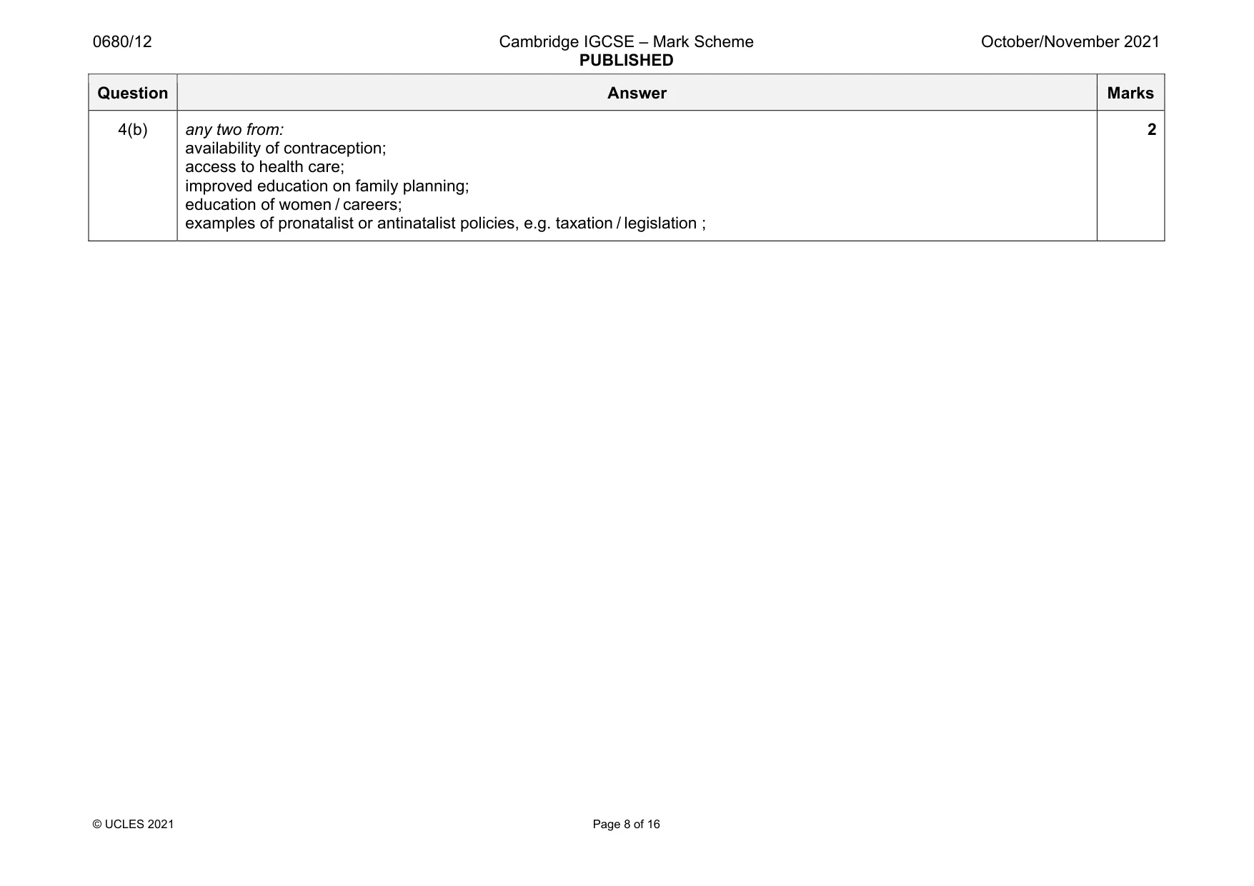 Mark scheme, page 8 of 16