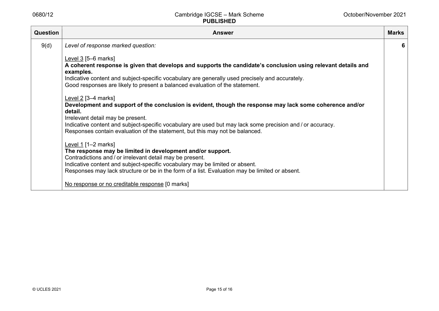 Mark scheme, page 15 of 16
