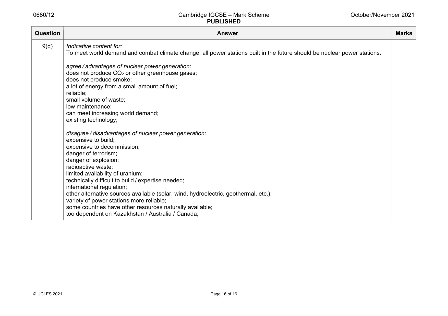 Mark scheme, page 16 of 16