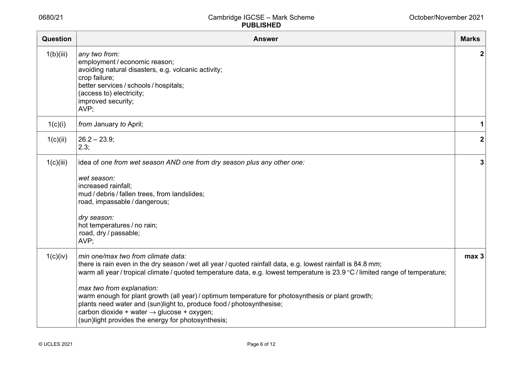 Mark scheme, page 6 of 12