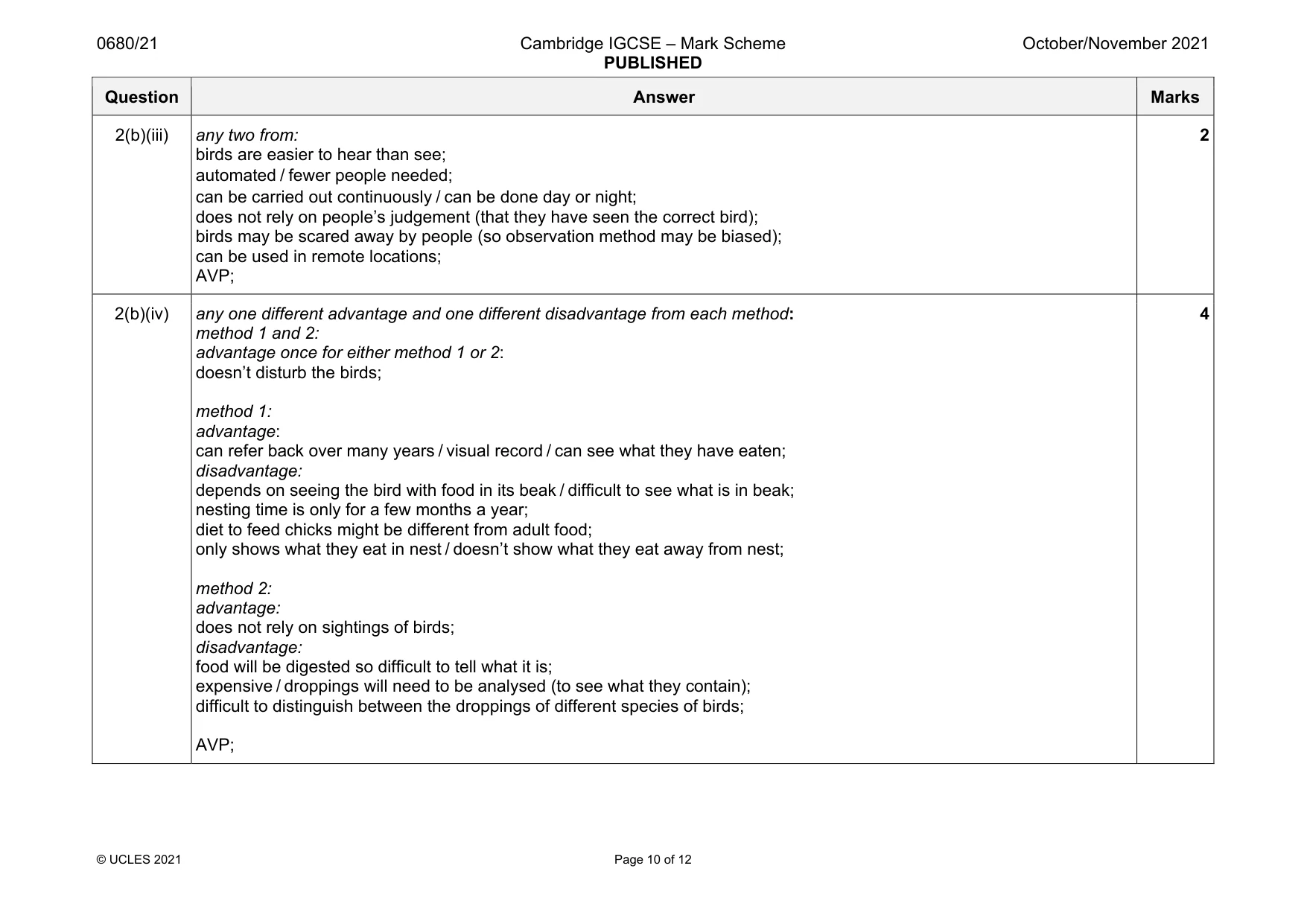 Mark scheme, page 10 of 12