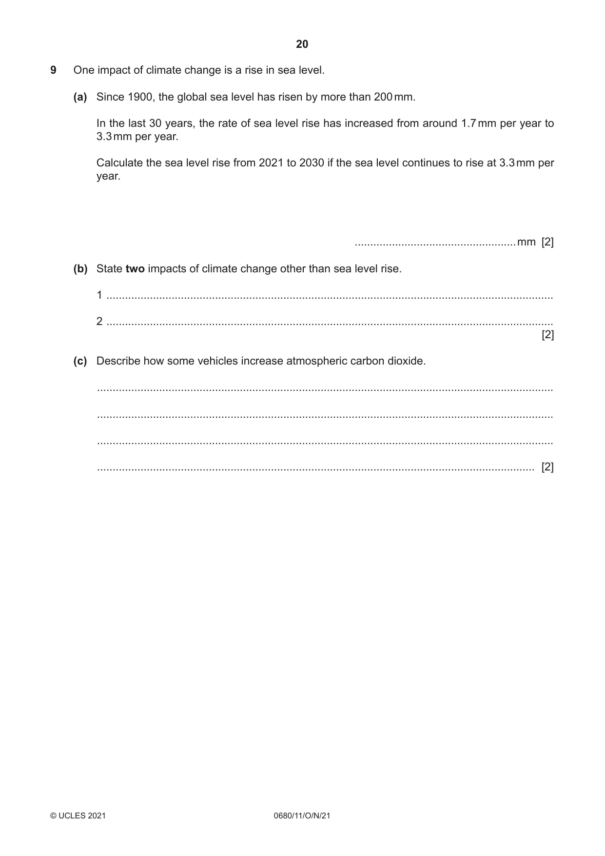 Cambridge IGCSE Environmental Management 0680 2021 Oct/Nov Paper 1 · Variant 1 question paper, page 20 of 24