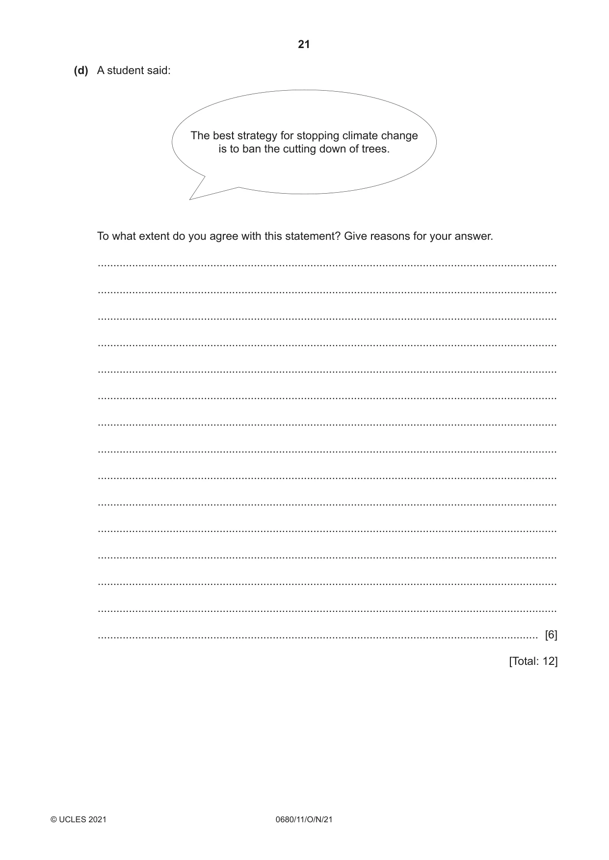 Cambridge IGCSE Environmental Management 0680 2021 Oct/Nov Paper 1 · Variant 1 question paper, page 21 of 24