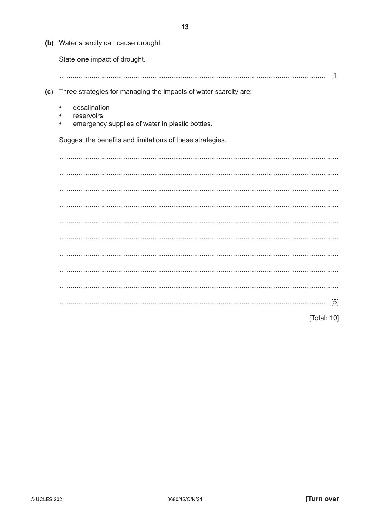 Cambridge IGCSE Environmental Management 0680 2021 Oct/Nov Paper 1 · Variant 2 question paper, page 13 of 20