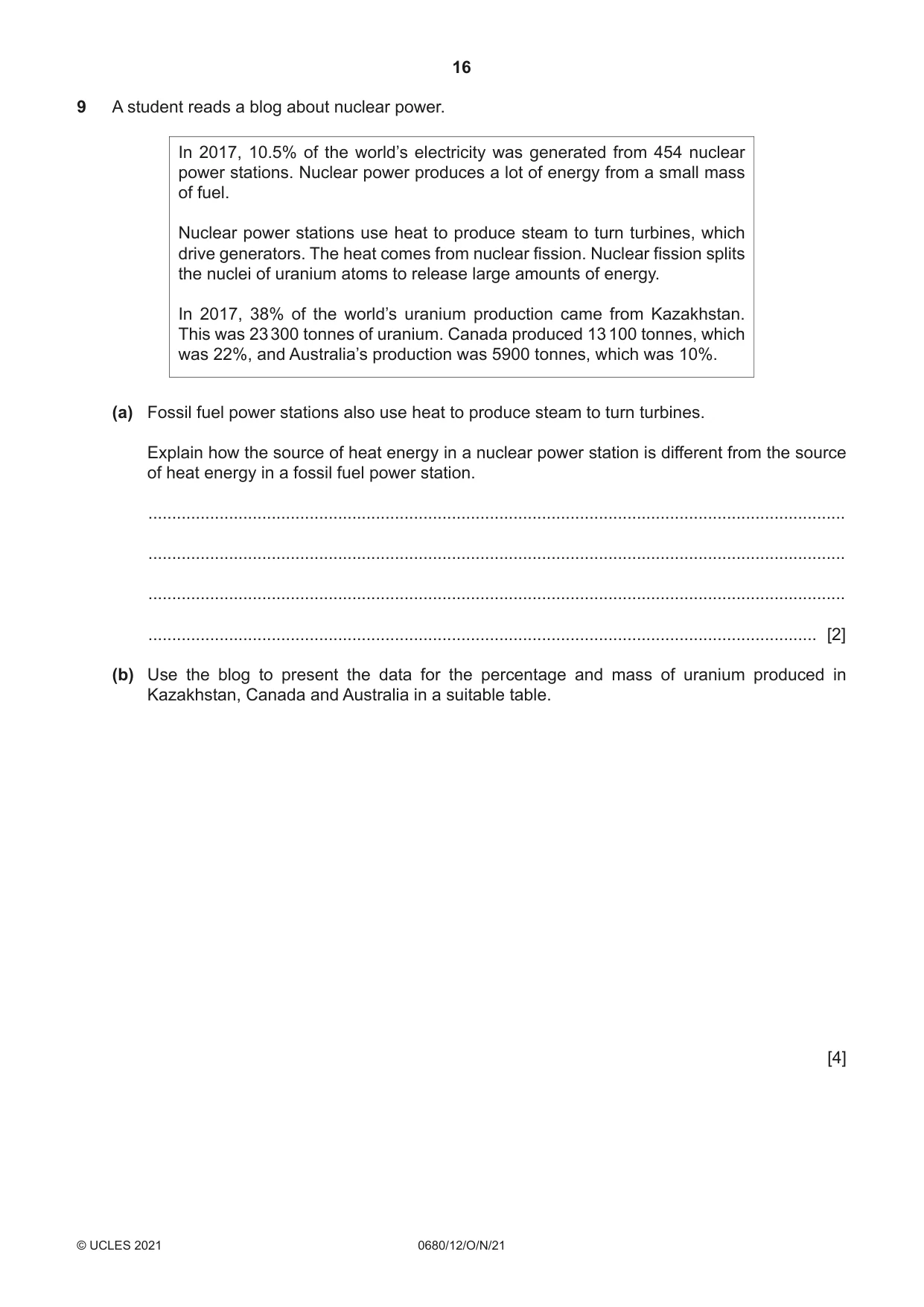 Cambridge IGCSE Environmental Management 0680 2021 Oct/Nov Paper 1 · Variant 2 question paper, page 16 of 20