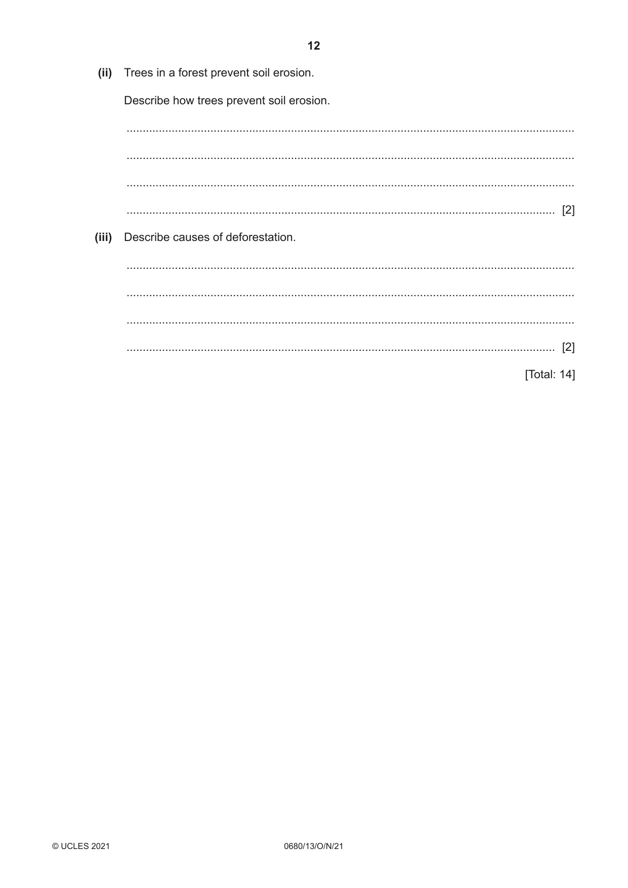 Cambridge IGCSE Environmental Management 0680 2021 Oct/Nov Paper 1 · Variant 3 question paper, page 12 of 20