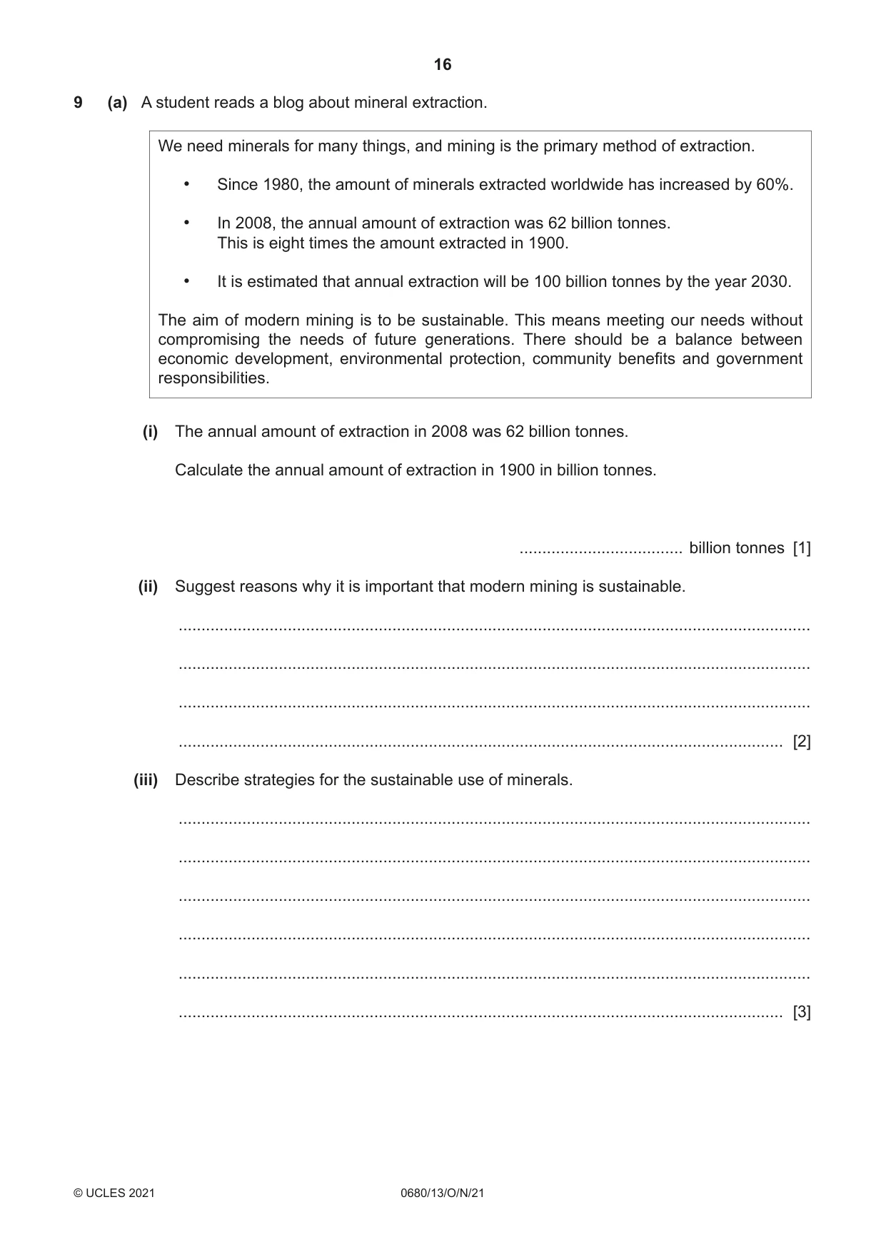 Cambridge IGCSE Environmental Management 0680 2021 Oct/Nov Paper 1 · Variant 3 question paper, page 16 of 20