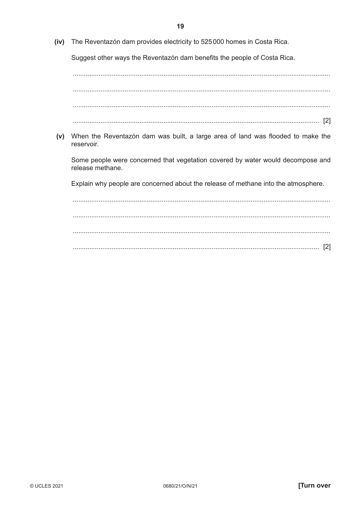 Cambridge IGCSE Environmental Management 0680 2021 Oct/Nov Paper 2 · Variant 1 question paper, page 19 of 24