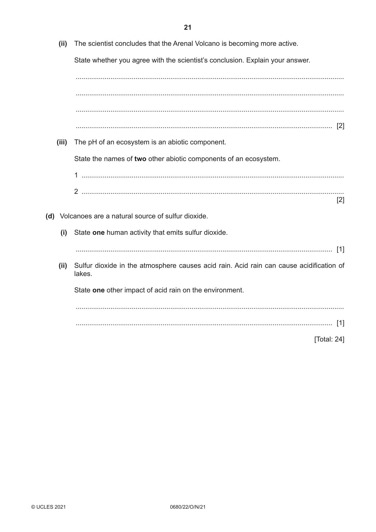 Cambridge IGCSE Environmental Management 0680 2021 Oct/Nov Paper 2 · Variant 2 question paper, page 21 of 24