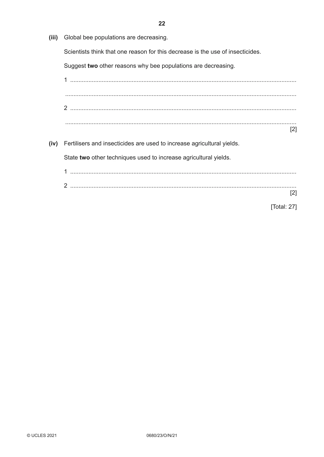 Cambridge IGCSE Environmental Management 0680 2021 Oct/Nov Paper 2 · Variant 3 question paper, page 22 of 32
