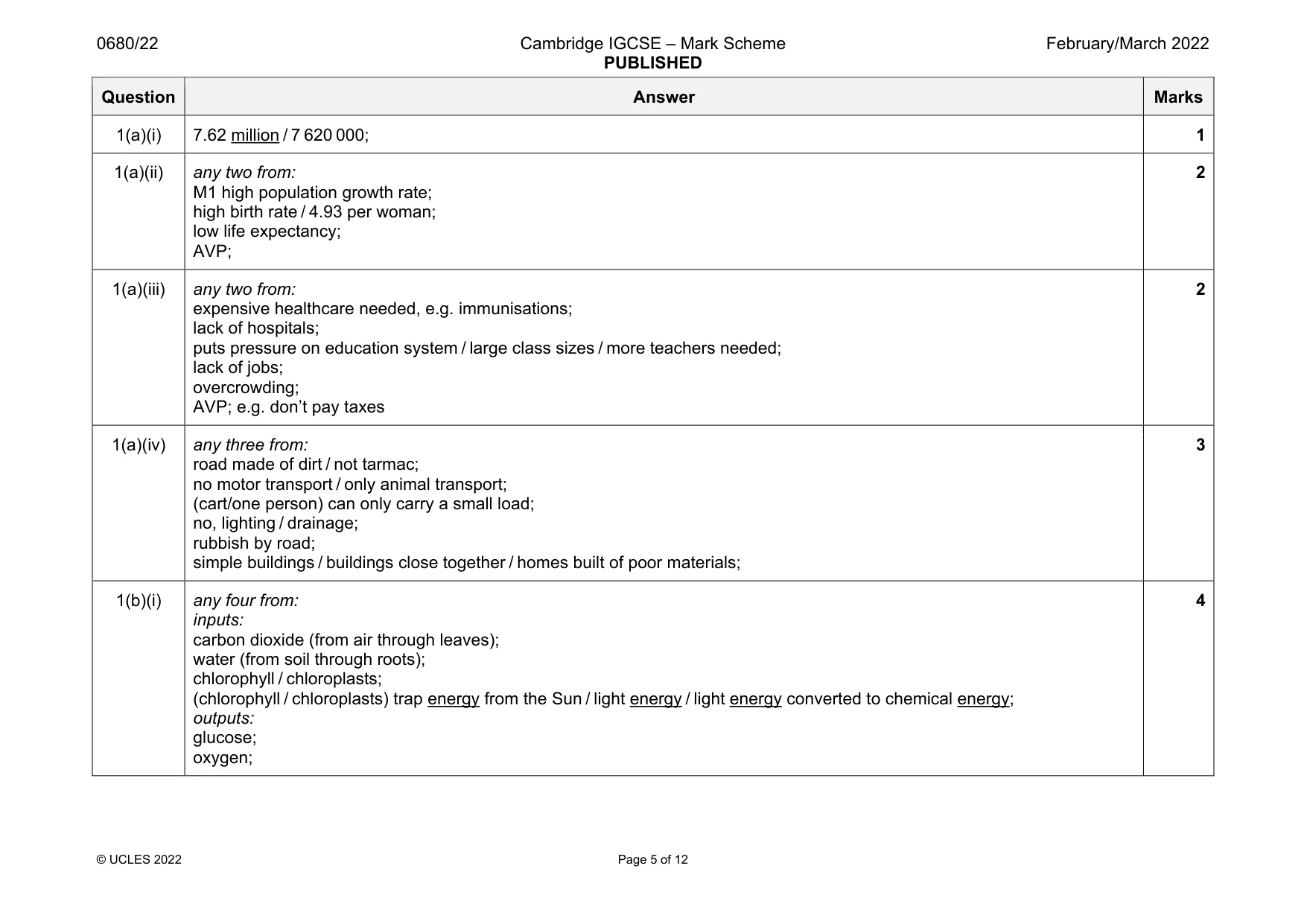 Mark scheme, page 5 of 12