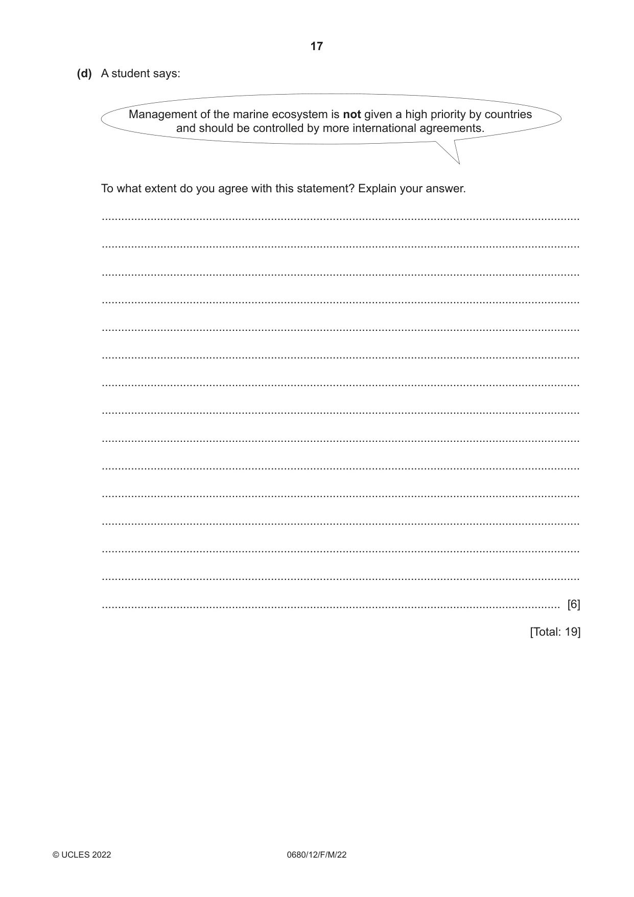 Cambridge IGCSE Environmental Management 0680 2022 Feb/March Paper 1 · Variant 2 question paper, page 17 of 20