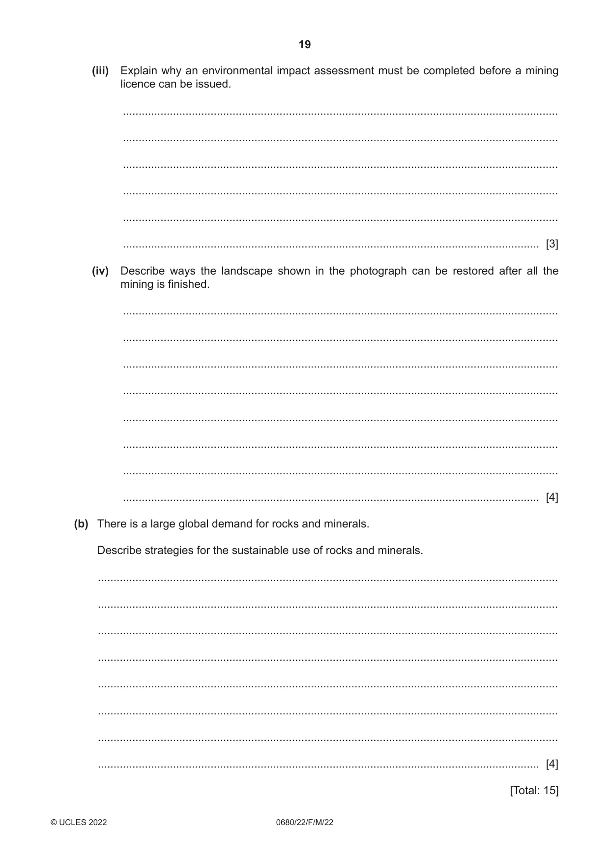 Cambridge IGCSE Environmental Management 0680 2022 Feb/March Paper 2 · Variant 2 question paper, page 19 of 20