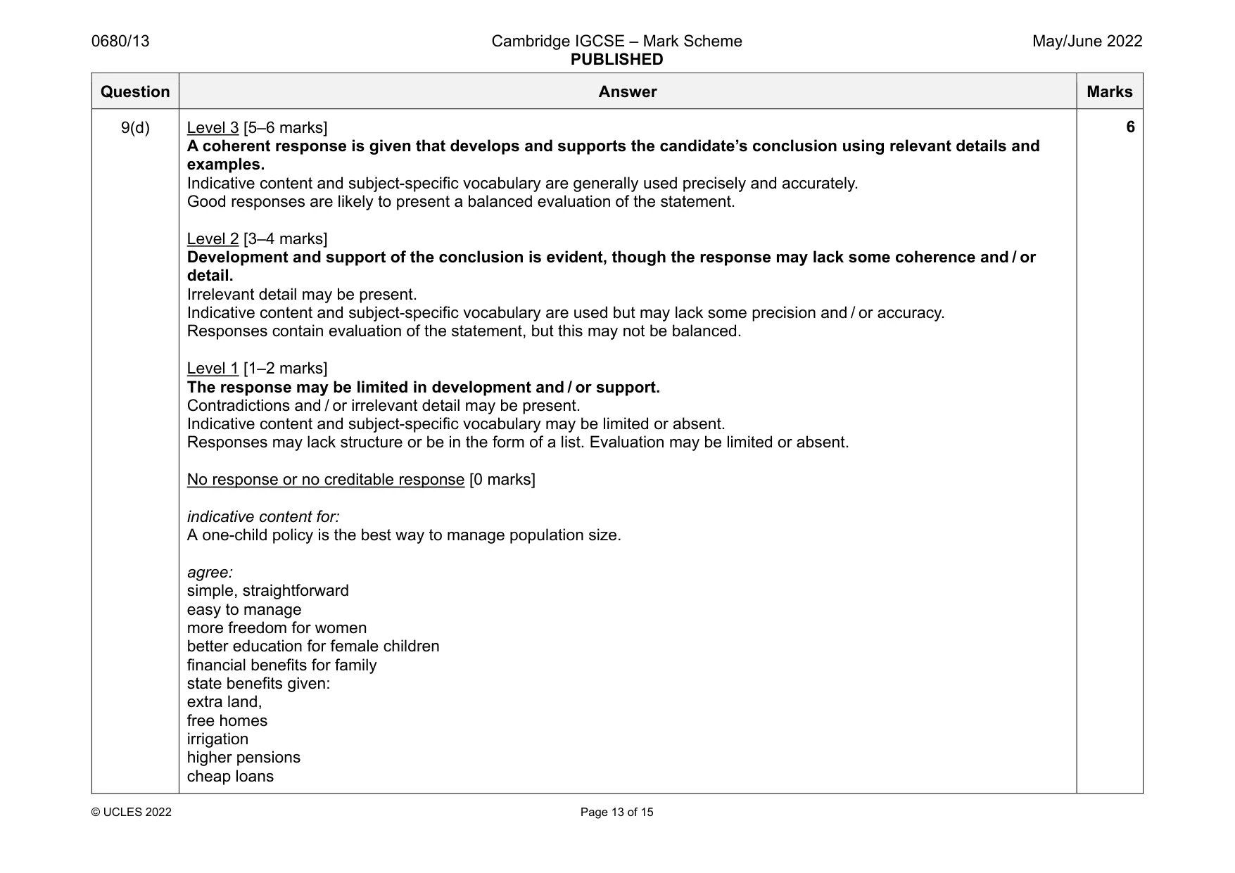 Mark scheme, page 13 of 15