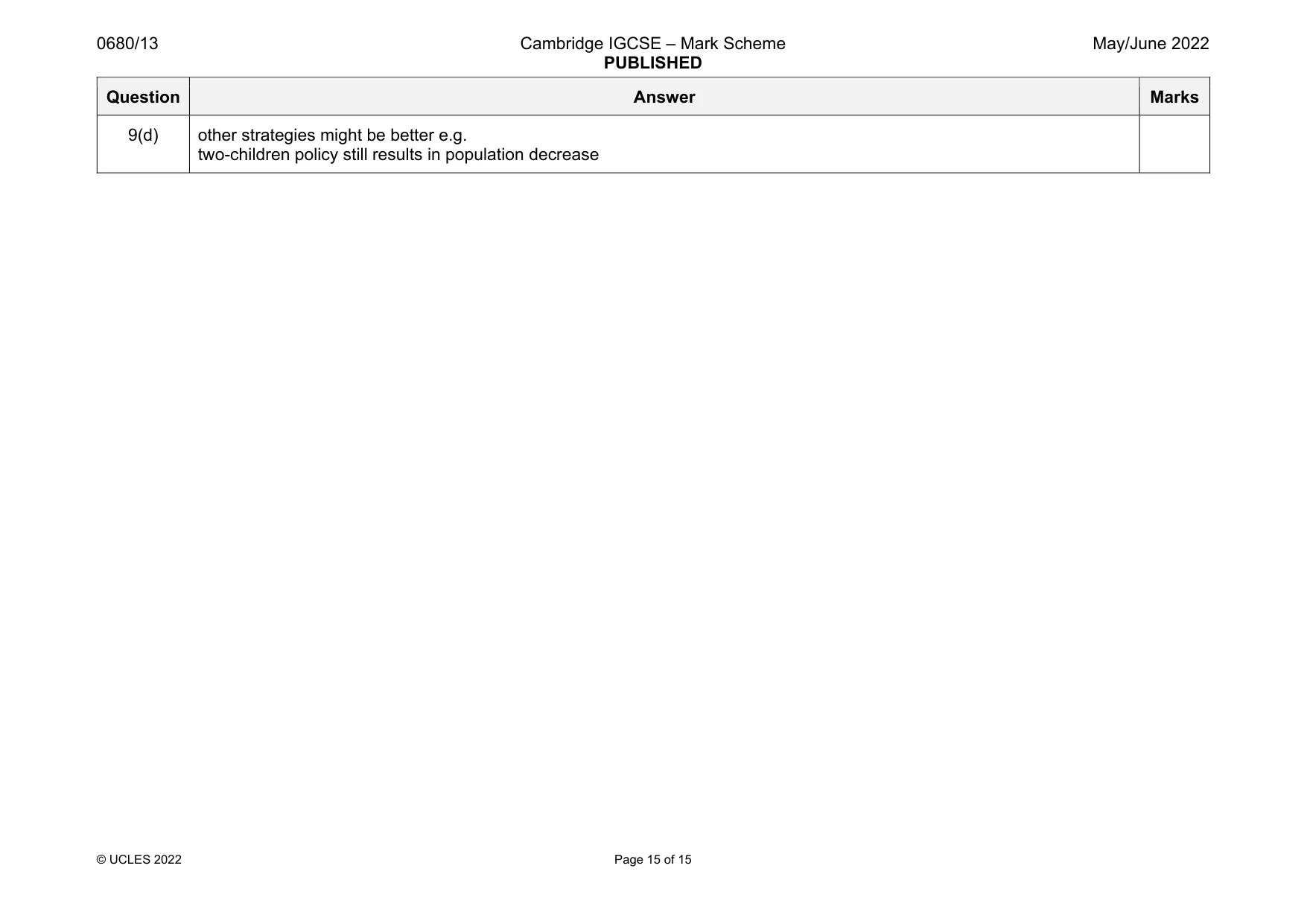 Mark scheme, page 15 of 15