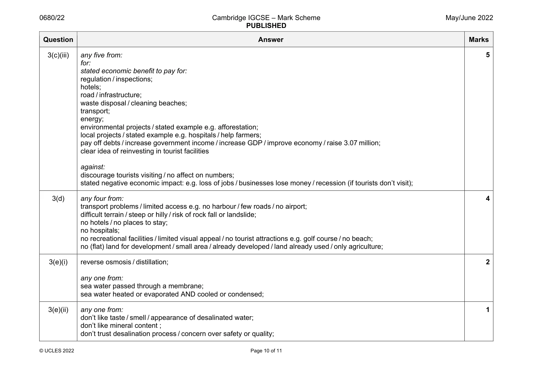 Mark scheme, page 10 of 11