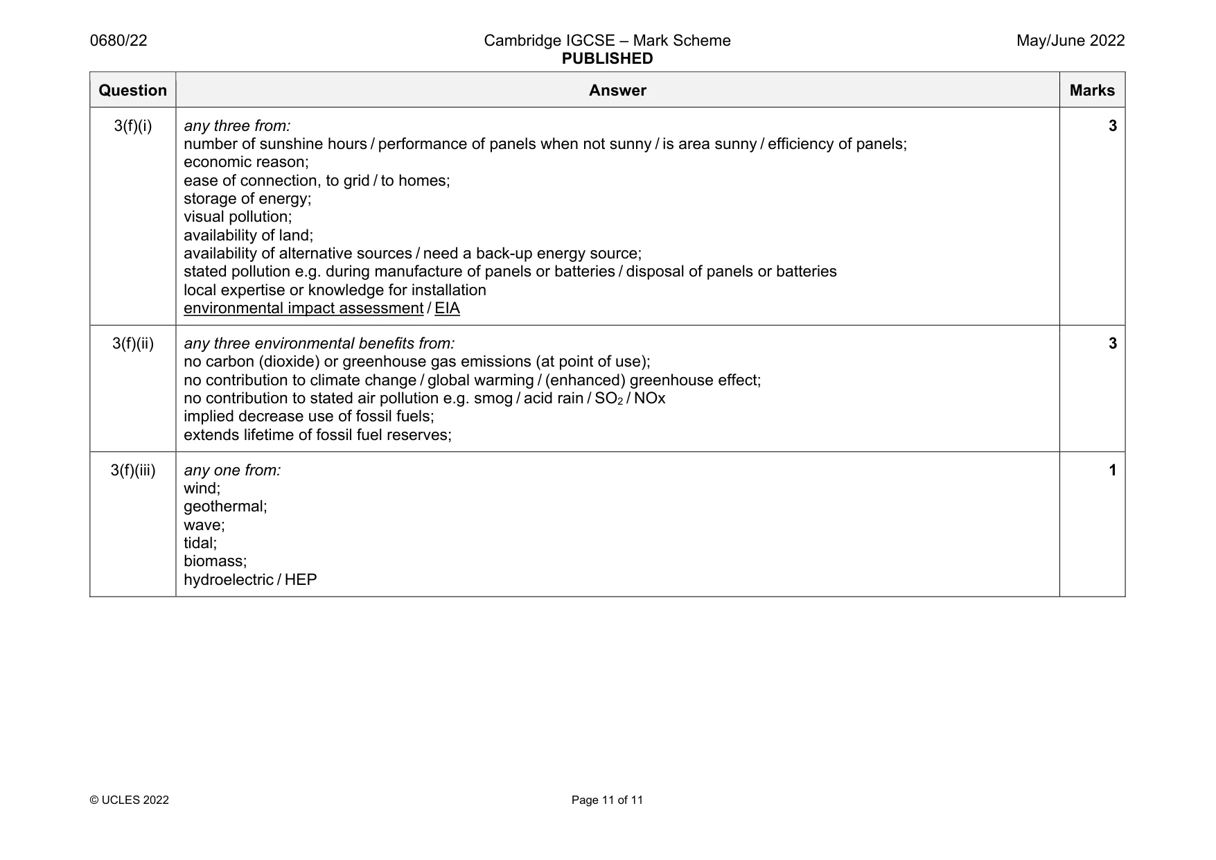 Mark scheme, page 11 of 11