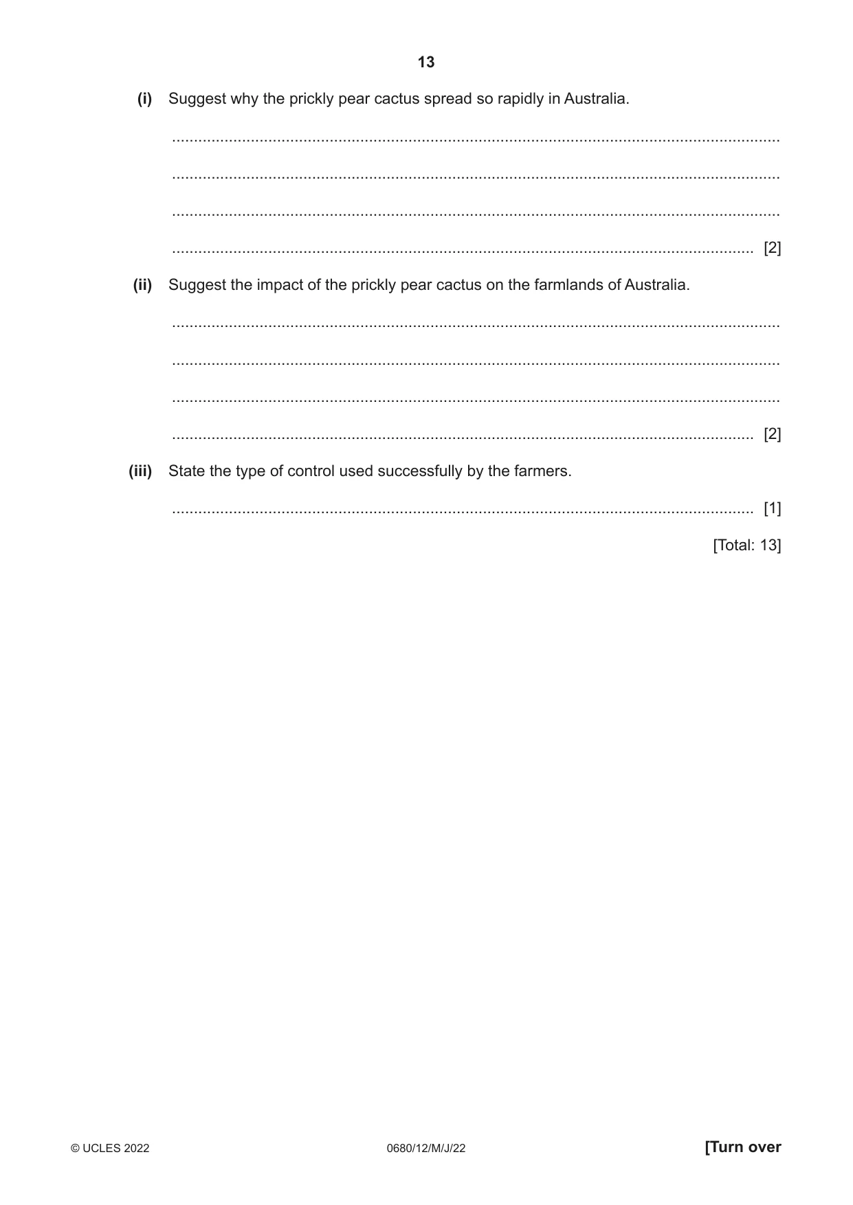 Cambridge IGCSE Environmental Management 0680 2022 May/June Paper 1 · Variant 2 question paper, page 13 of 20