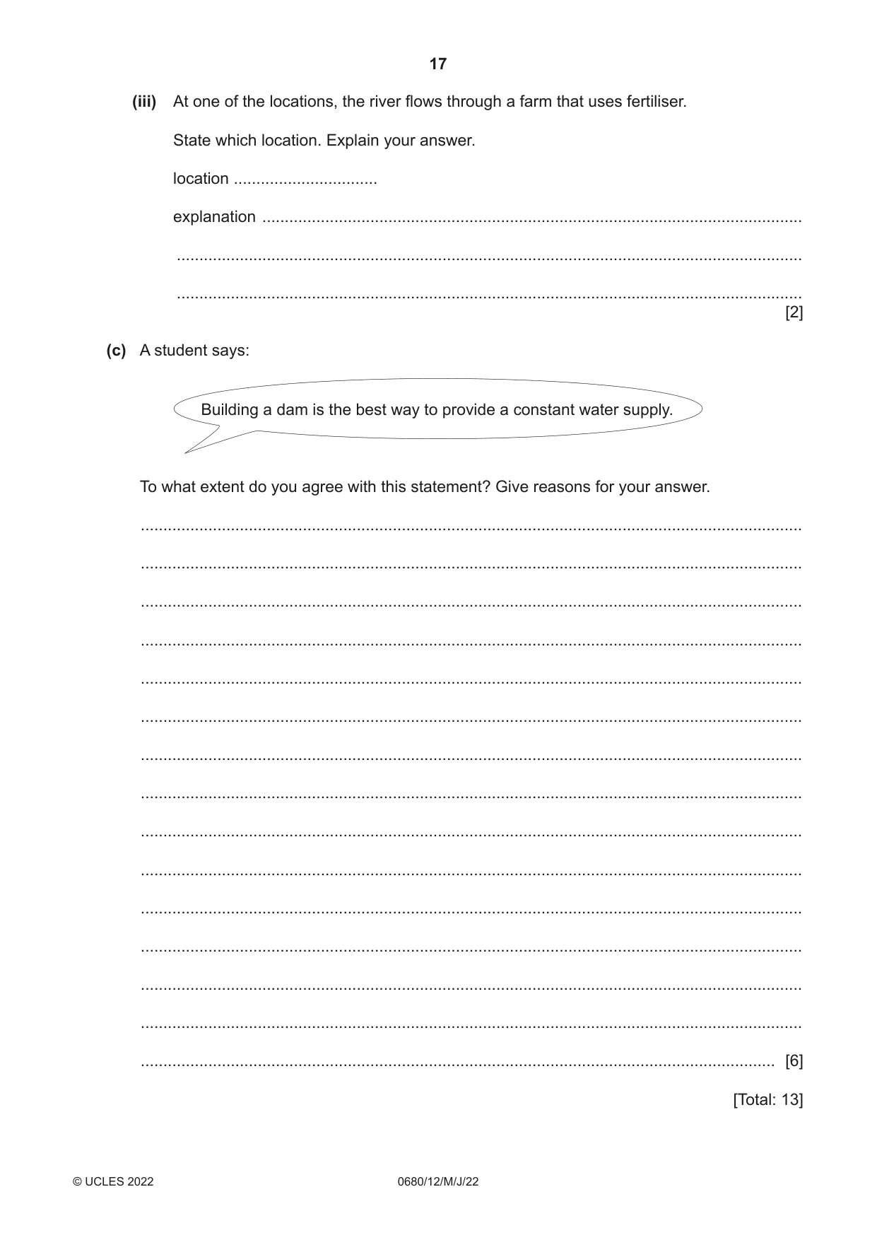 Cambridge IGCSE Environmental Management 0680 2022 May/June Paper 1 · Variant 2 question paper, page 17 of 20