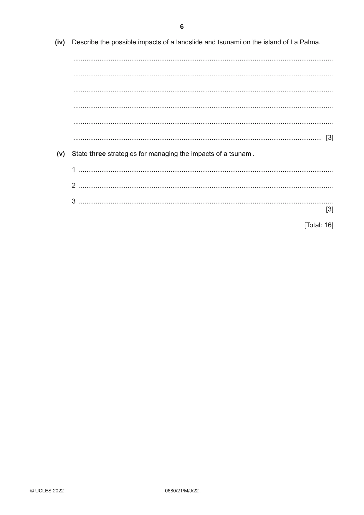 Cambridge IGCSE Environmental Management 0680 2022 May/June Paper 2 · Variant 1 question paper, page 6 of 24
