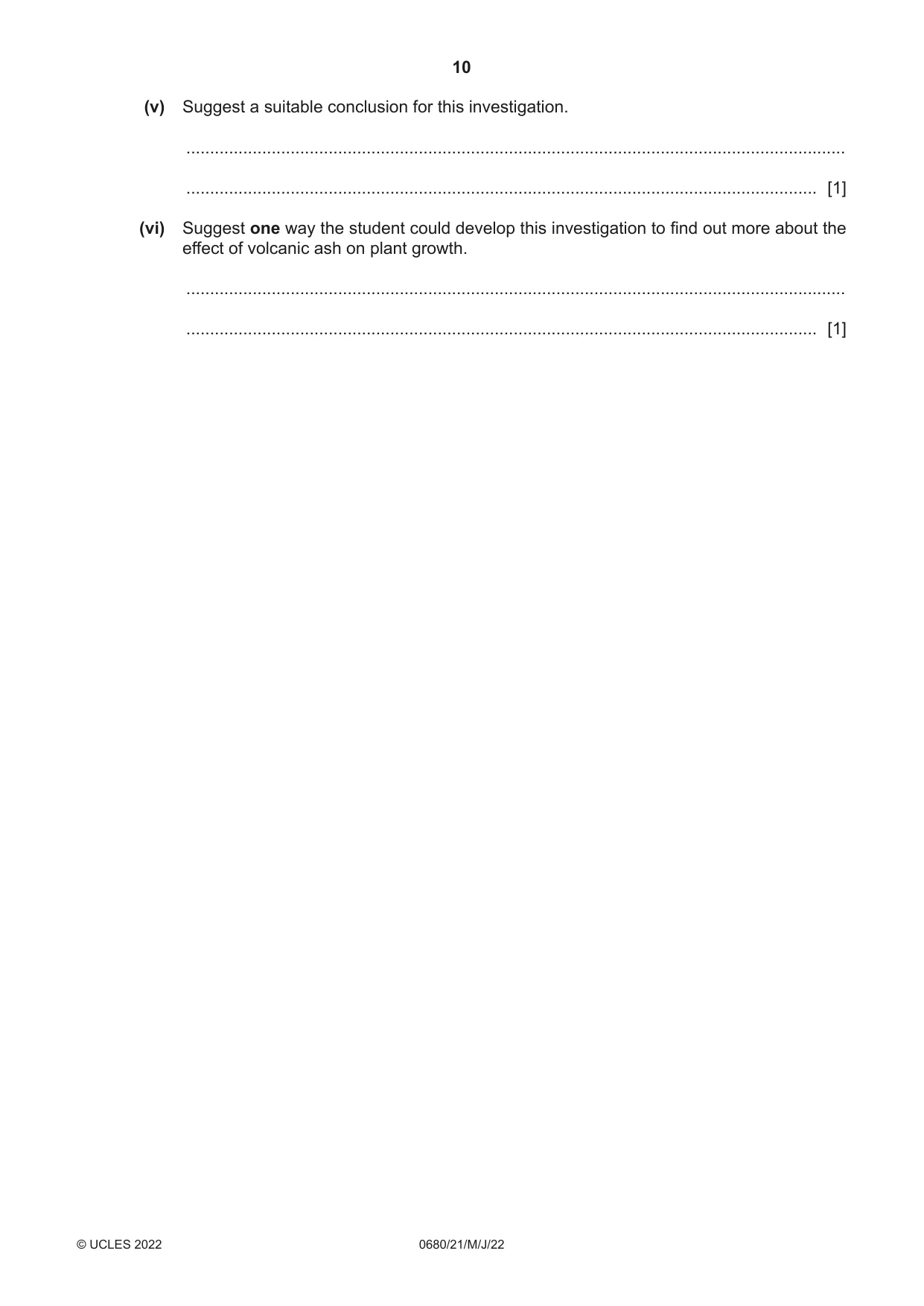 Cambridge IGCSE Environmental Management 0680 2022 May/June Paper 2 · Variant 1 question paper, page 10 of 24