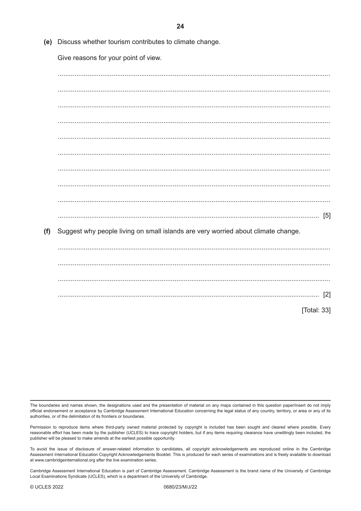 Cambridge IGCSE Environmental Management 0680 2022 May/June Paper 2 · Variant 3 question paper, page 24 of 24