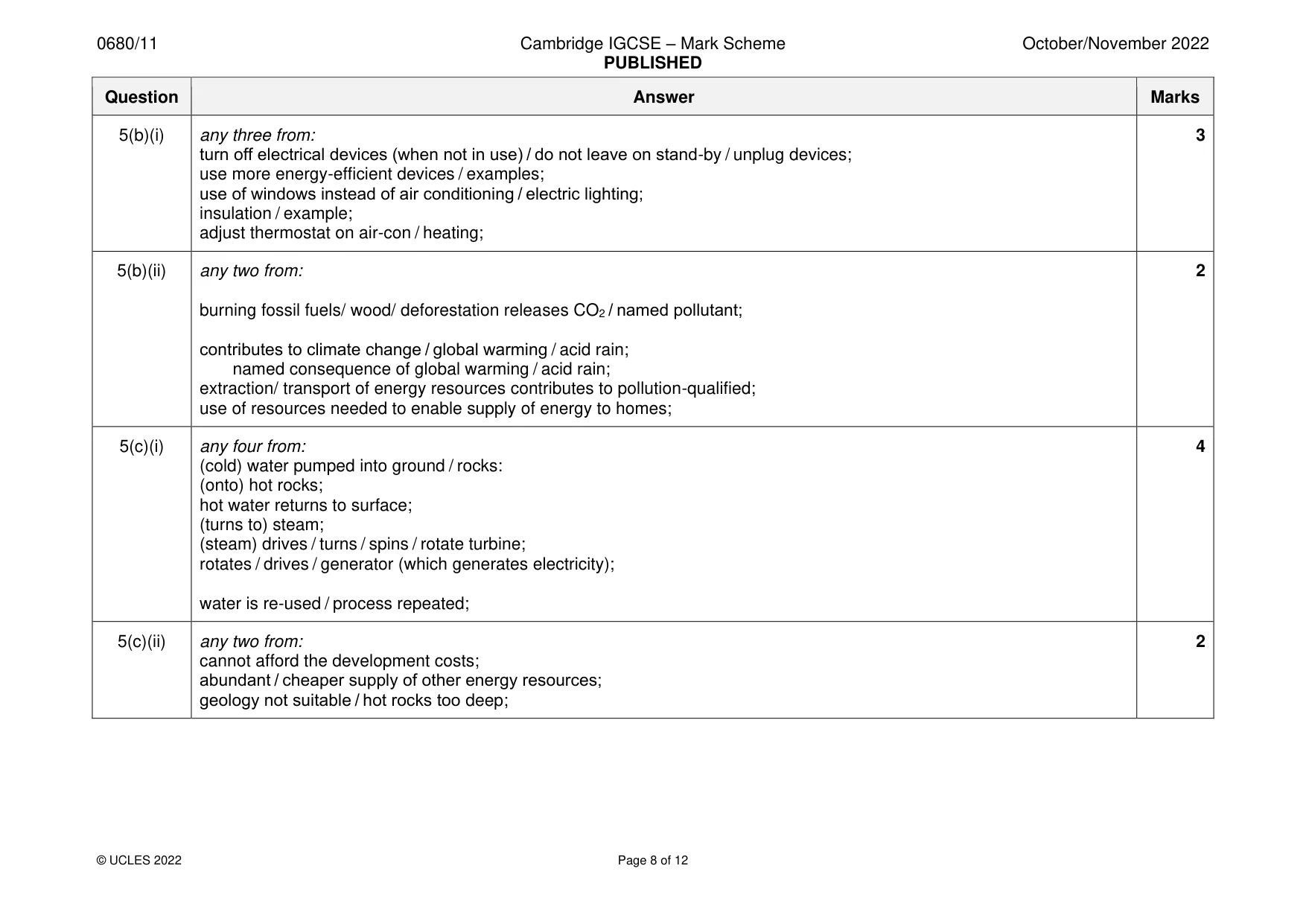 Mark scheme, page 8 of 12