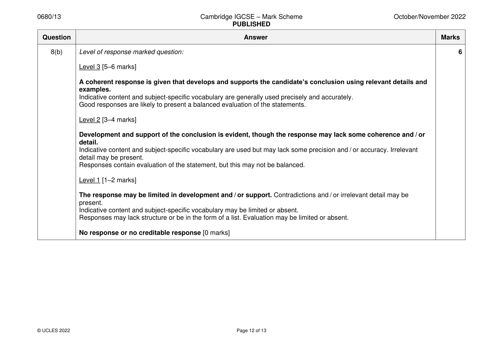 Mark scheme, page 12 of 13