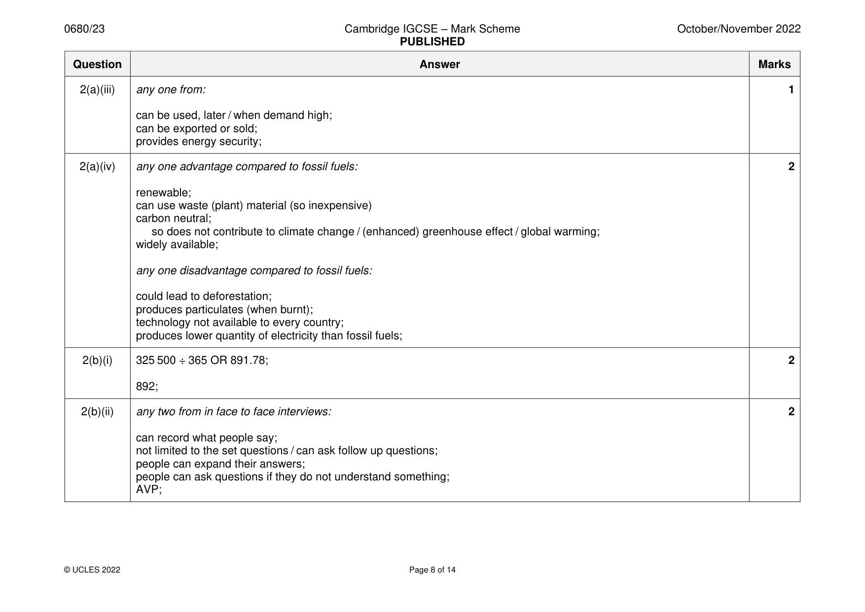 Mark scheme, page 8 of 14