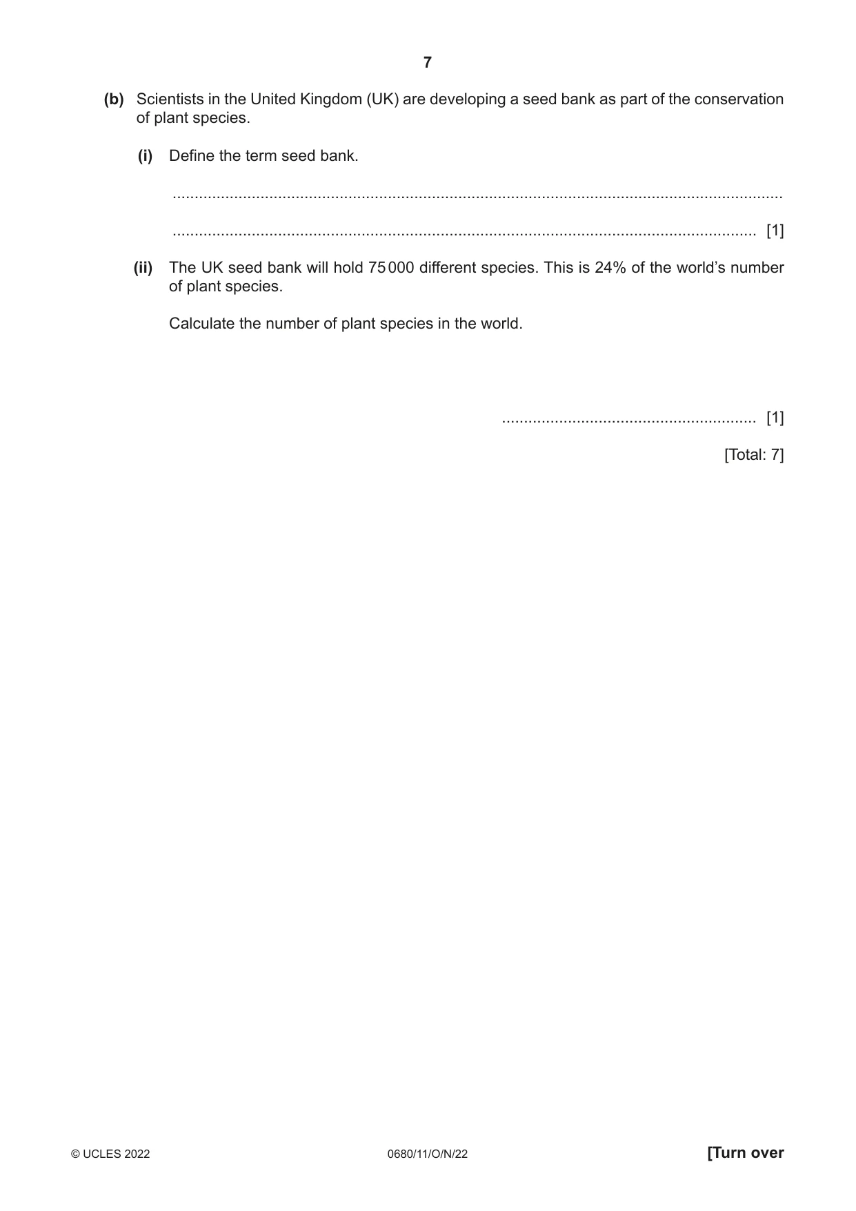 Cambridge IGCSE Environmental Management 0680 2022 Oct/Nov Paper 1 · Variant 1 question paper, page 7 of 20