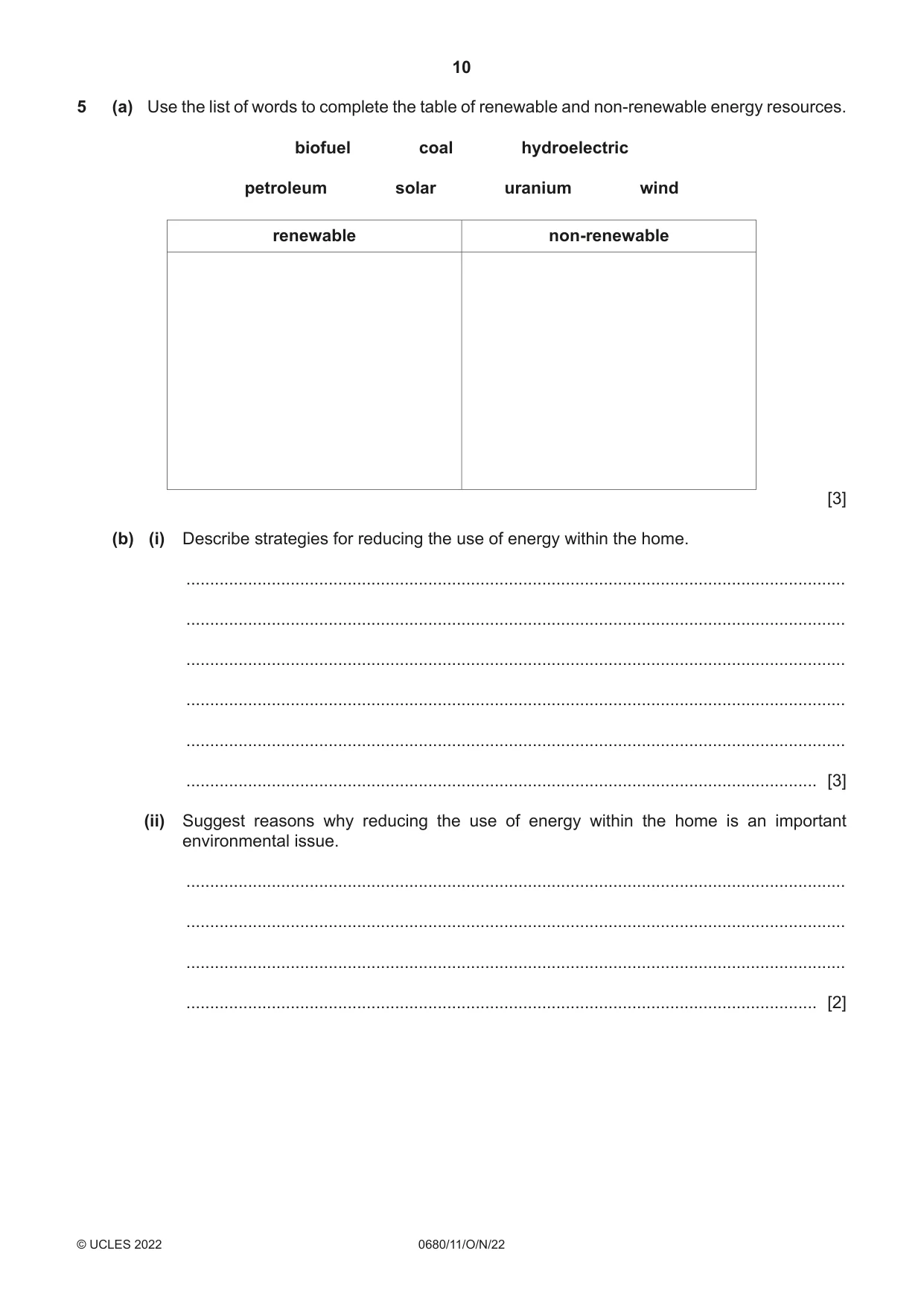 Cambridge IGCSE Environmental Management 0680 2022 Oct/Nov Paper 1 · Variant 1 question paper, page 10 of 20